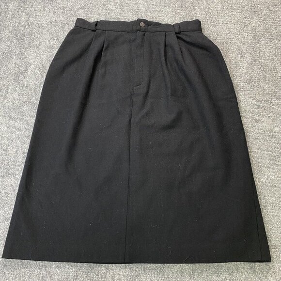 VTG LL Bean Skirt Womens 14 Black 100% Wool USA Made Pockets Lined 27”L Career - Picture 1 of 13